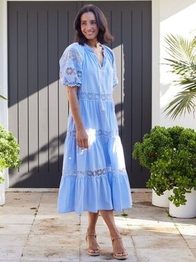 MAYE The Label Lotus Midi Dress Sky Blue Size Large